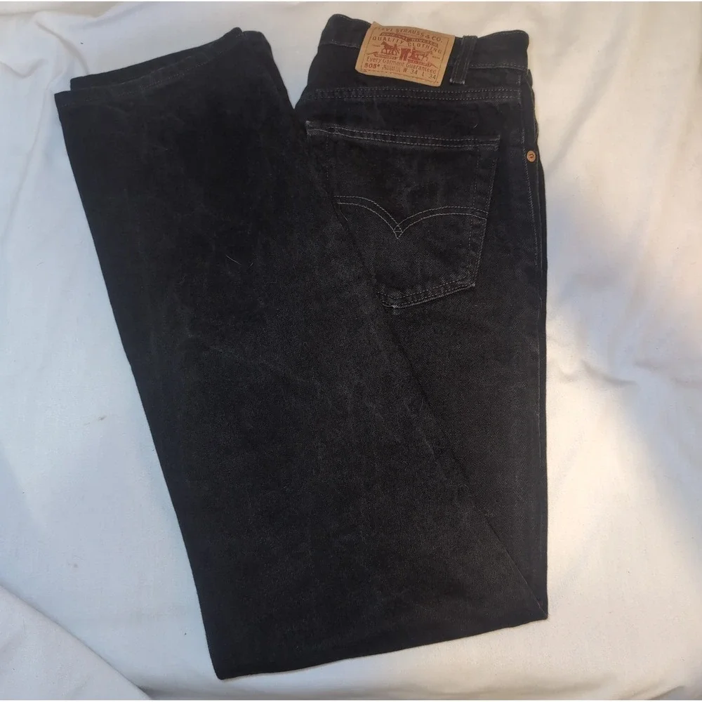 Vintage Batwing Levis 505 Black Jeans Mens 34x34 Regular Straight Leg 1998
